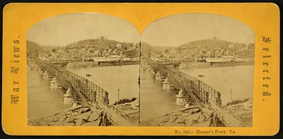 Stereograph of Harper's Ferry, Virginia, bridge and town