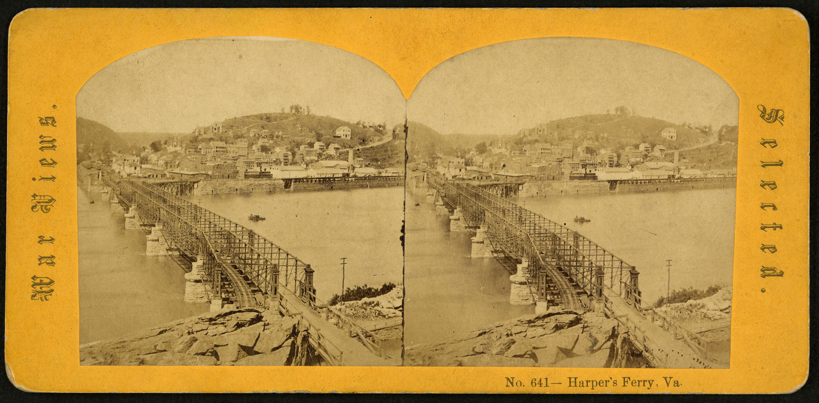 Stereograph of Harper's Ferry, Virginia, bridge and town — stereograph