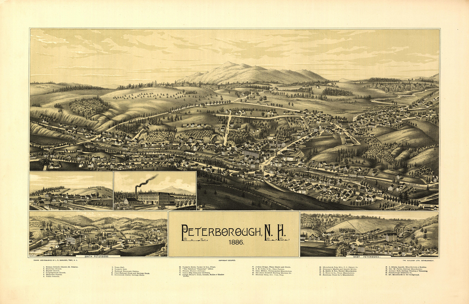 Peterborough, New Hampshire, 1886, 1886 — antique map