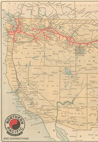 Northern Pacific Railway system map and connections, western United States