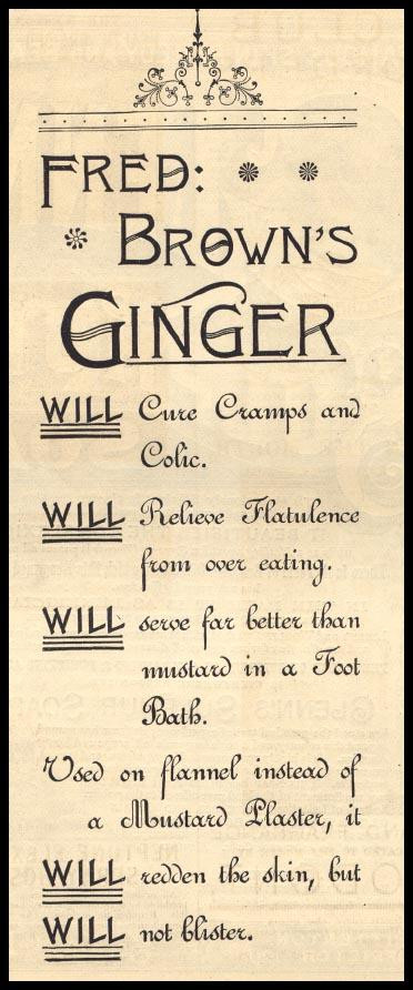 Fred Brown's Ginger patent medicine advertisement — historic image