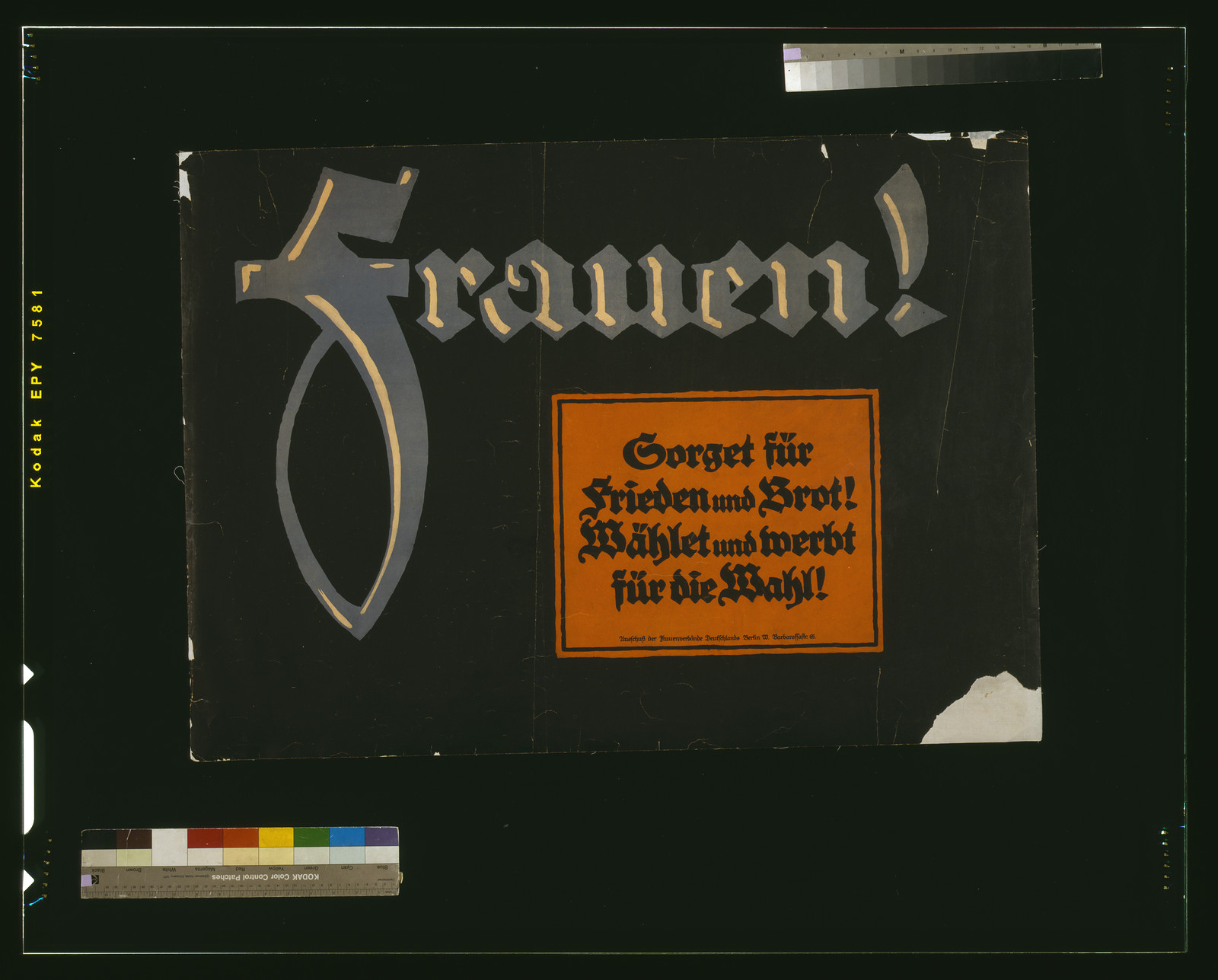 Frauen! Sorget fuumlr Frieden und Brot! Waumlhlet und werbt fuumlr die Wahl!, 1919 — vintage poster