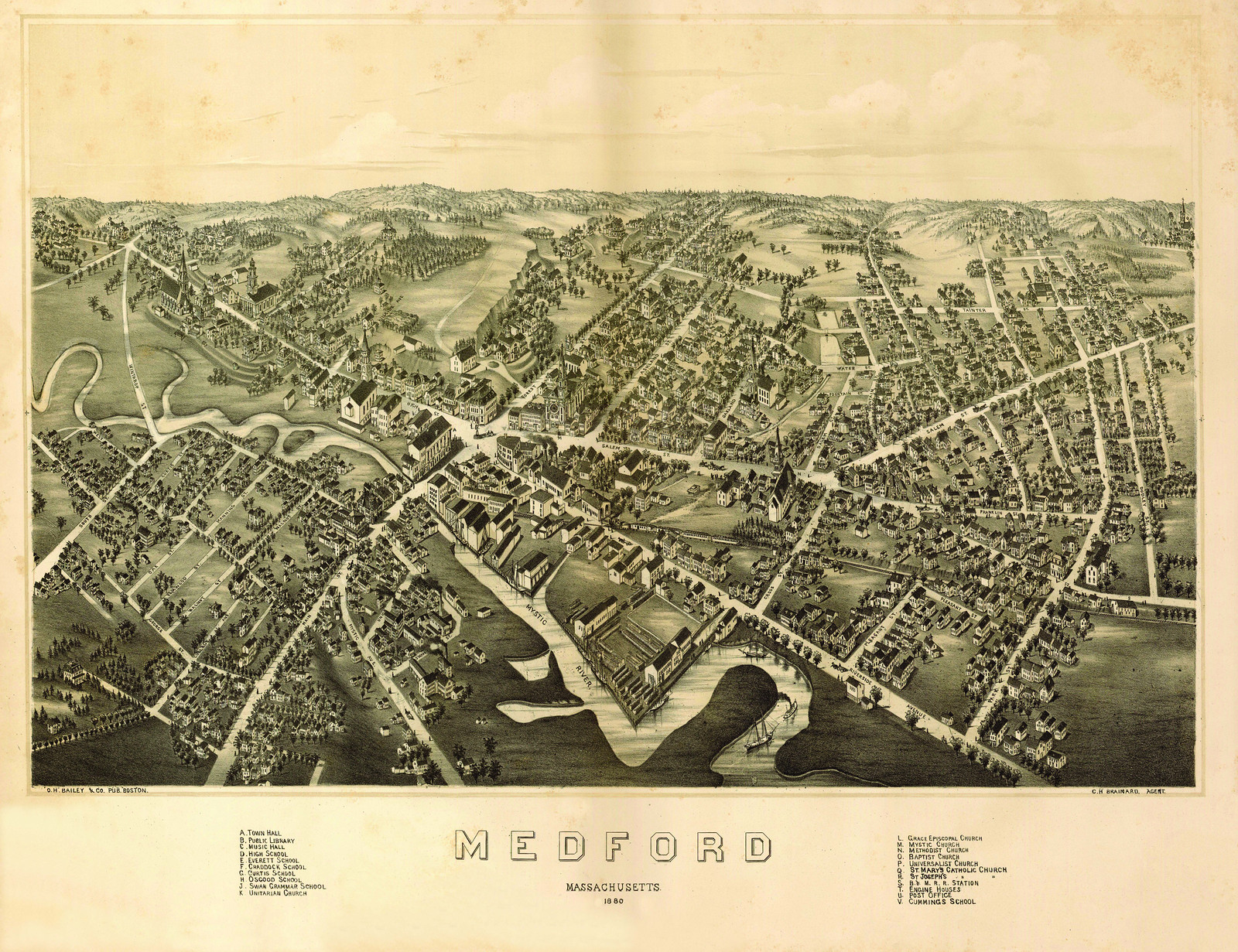 Medford, Massachusetts, 1880, 1880 — antique map