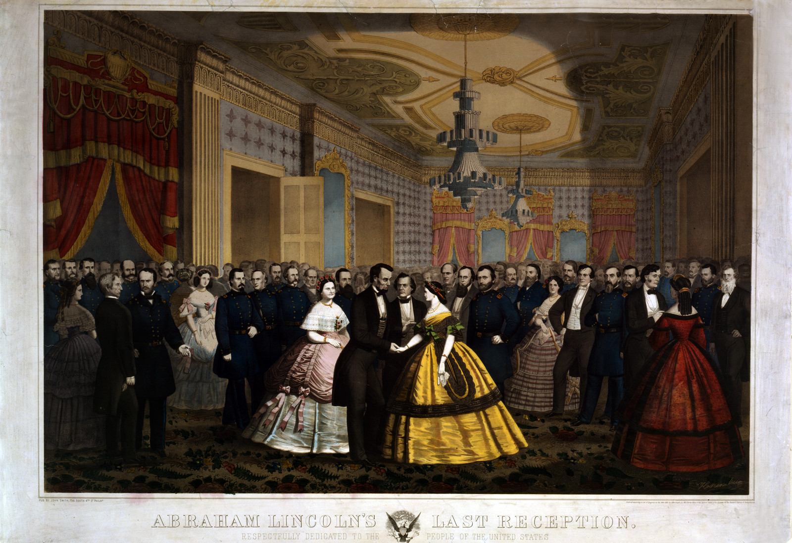 Abraham Lincoln's Last Reception, c. 1865 — antique lithograph