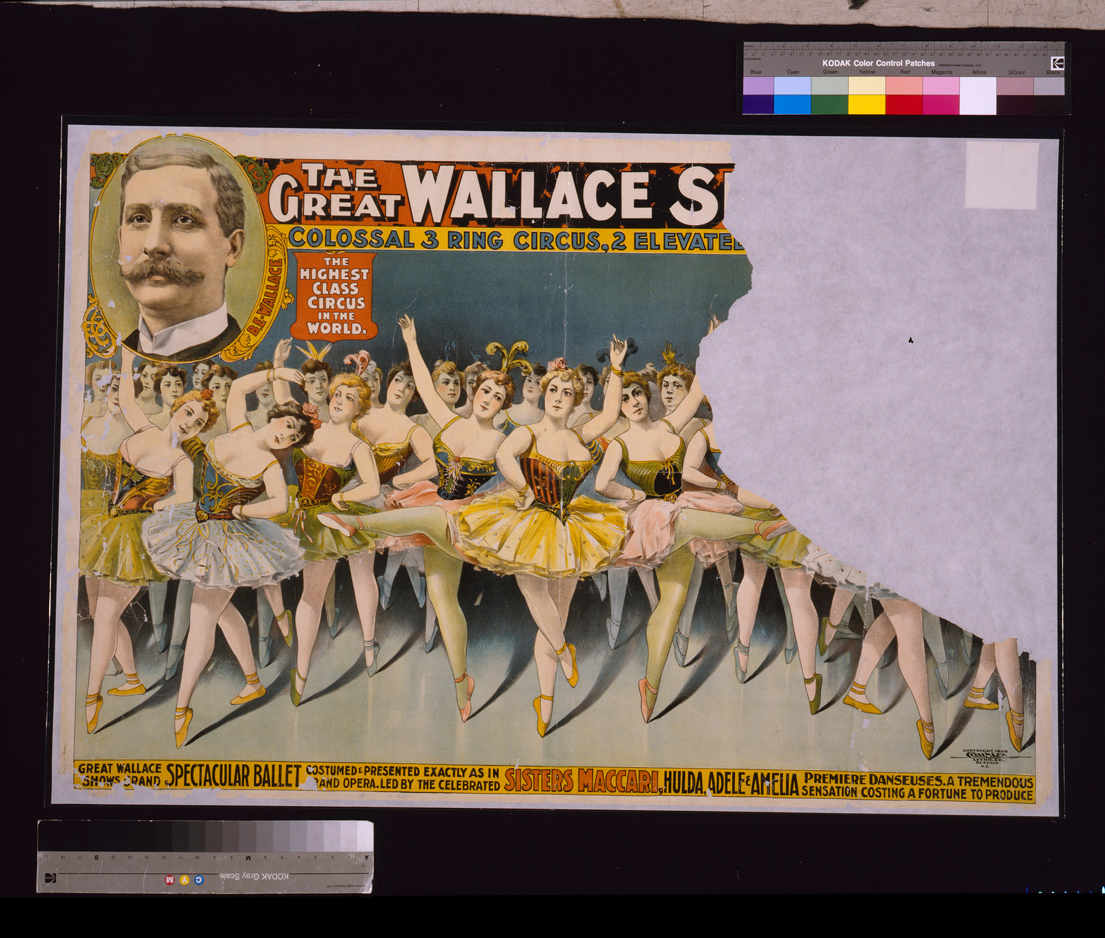 The great Wallace s[hows] : colossal 3 ring circus, 2 elevate[d stages], Buffalo, N.Y. : Courier Litho Co., c1898. — vintage poster
