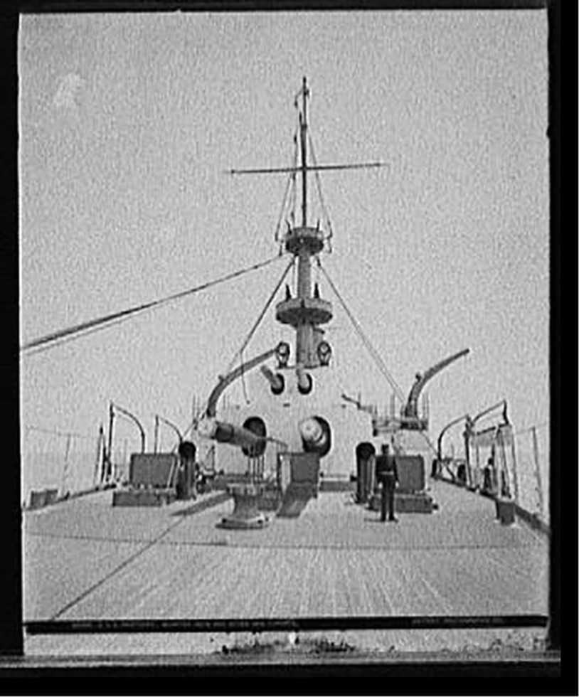U.S.S. Kentucky, quarter deck and after gun turrets, [1900 or 1901] — historic photograph