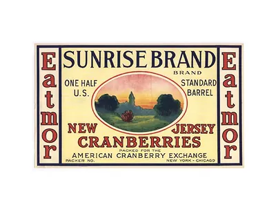 Sunrise Brand New Jersey Cranberries crate label
