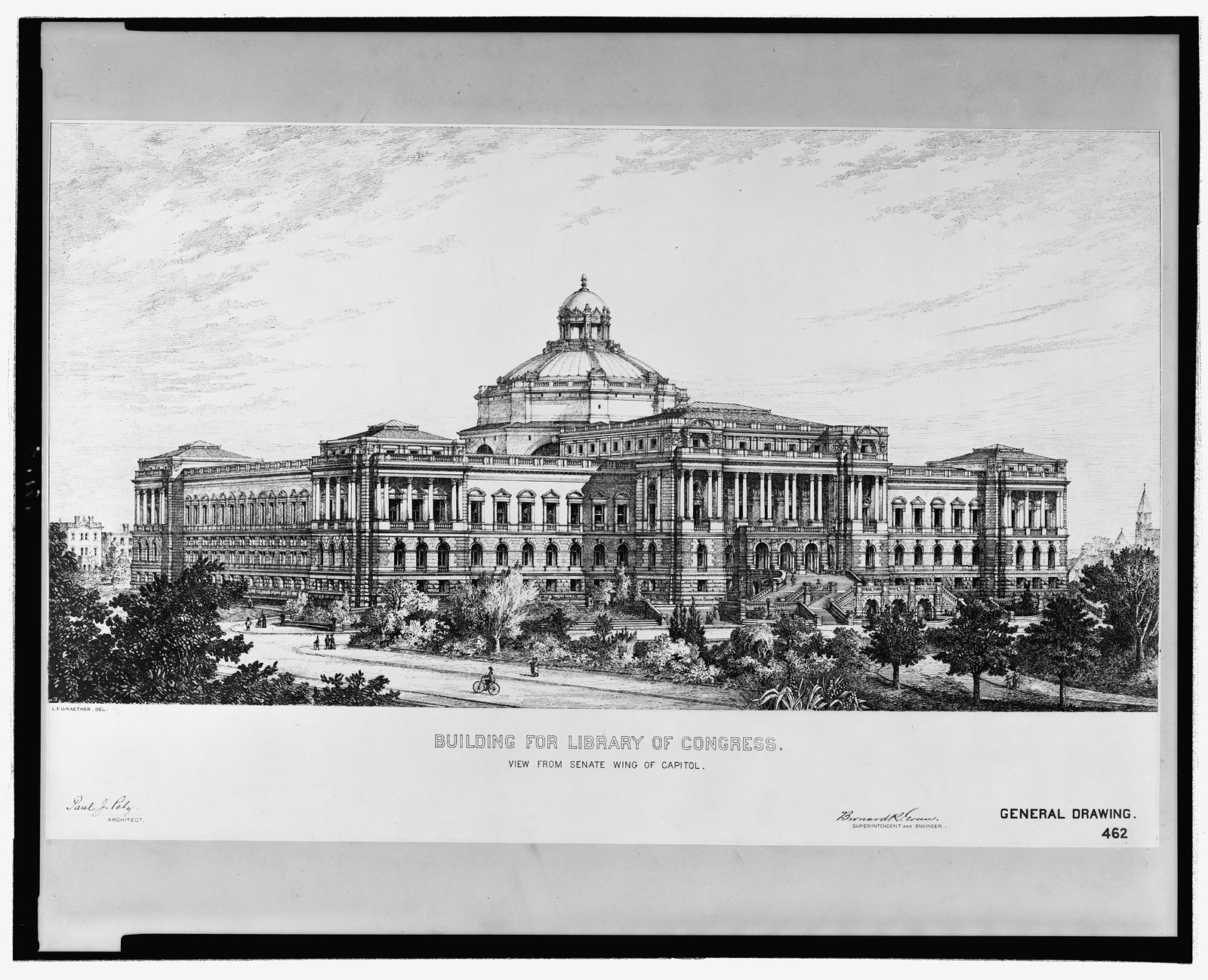 [Library of Congress, Washington, D.C. View from Senate wing of Capitol], and Engineering (ADE) Drawings" (http://www.loc.gov/rr/print/res/103_ade.html)." — historic photograph
