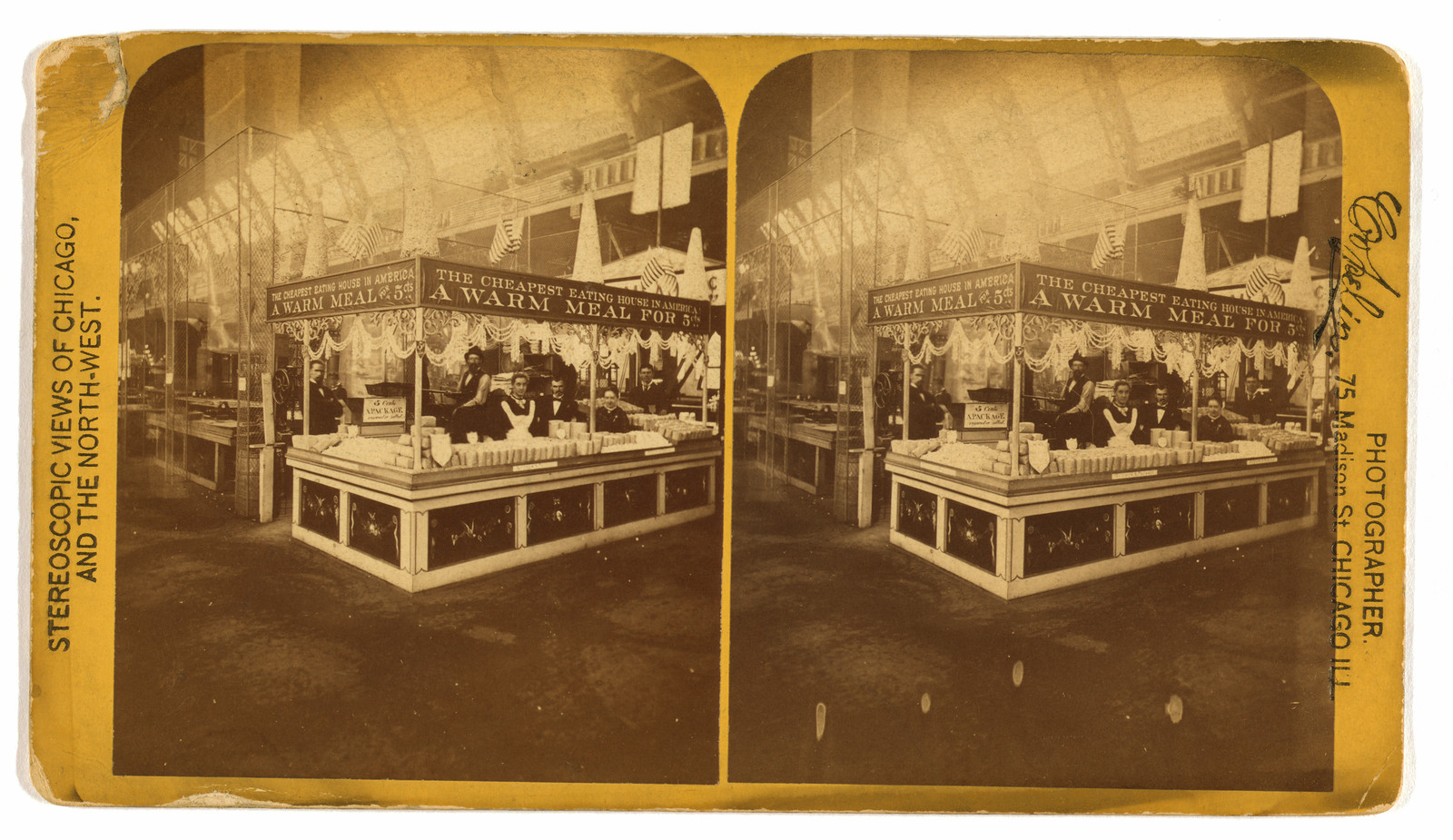 The cheapest eating house in America a warm meal for 5 cts. / Copelin photographer., 1873 — historic photograph