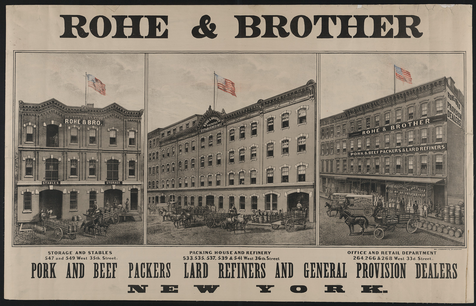 Rohe & Brother pork and beef packers advertisement, New York — historic image