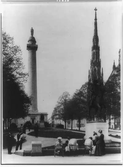 [Washington Monument and equestrian statue of John Eager Howard in Washington Place, Baltimore, Maryland]