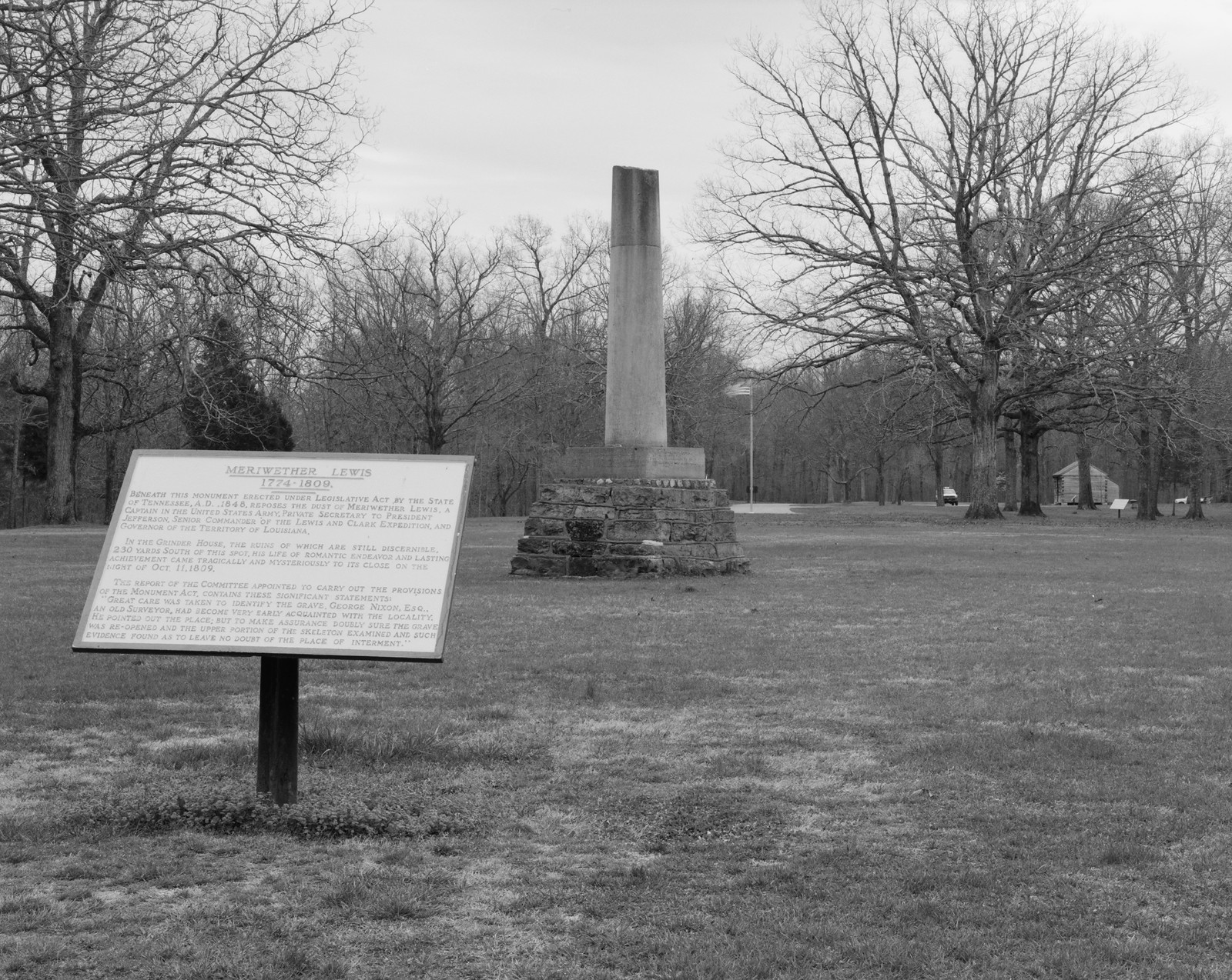 Meriwether Lewis 1774-1809 monument and interpretive sign — historic image