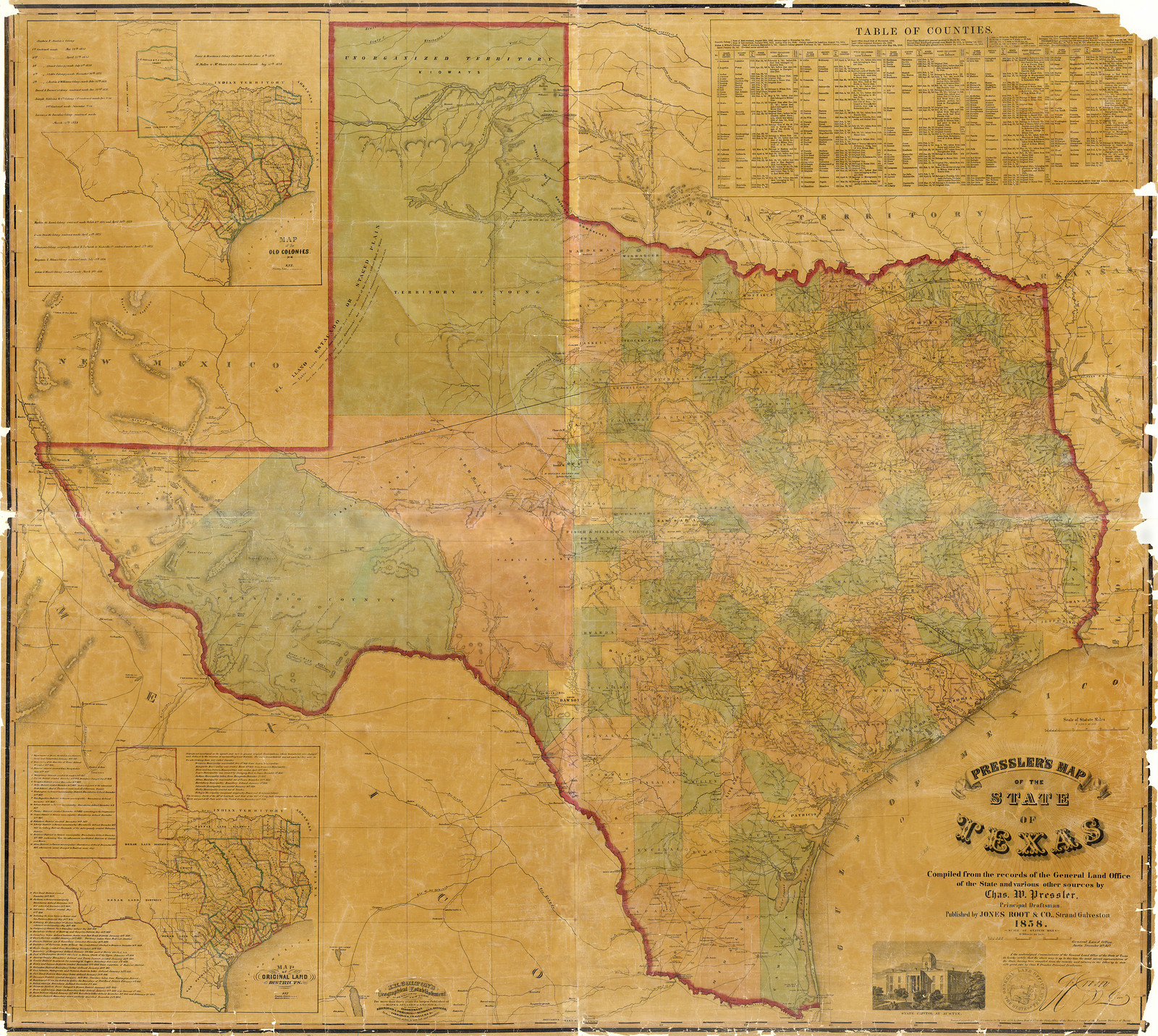 Tears Light - Presslers map of the state of Texas 1857, Texas — antique map