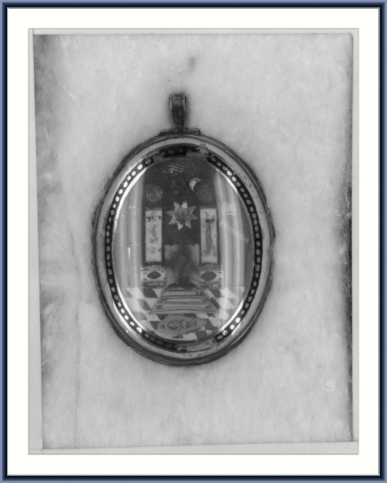 Masonic Emblem, on reverse of Masonic locket containing portrait of Marquis de Lafayette, [no date recorded on caption card] — historic photograph