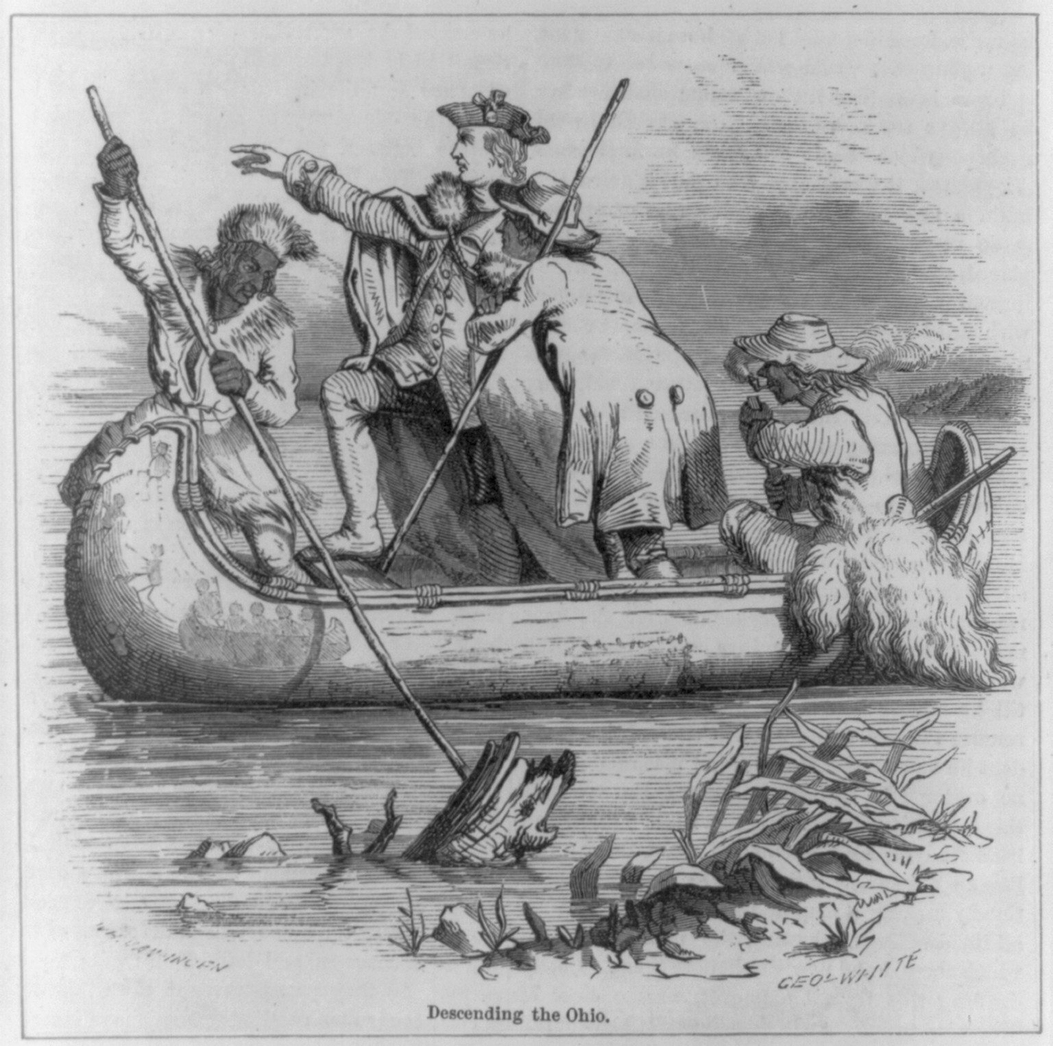 [Washington descending the Ohio in canoe with 3 other men. 1753-54] — historic print