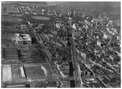 D.C. Washington. Aerial views. Constitution and Pennsylvania Avenues