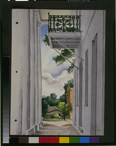 [Portico and balcony of courthouse, Clinton, Louisiana] / Alvyk Boyd Cruise.