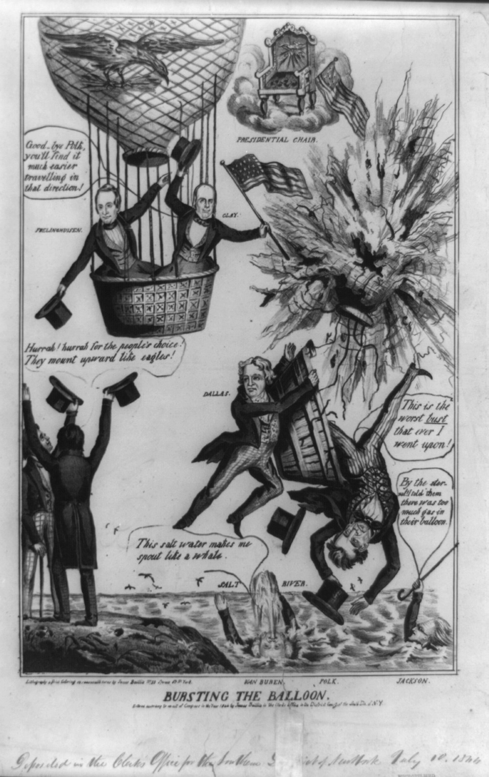 Bursting the balloon, 1844 — antique lithograph