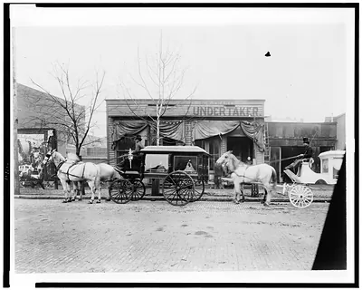 [Horses and carriages in front of funeral home of C.W. Franklin, undertaker, Chattanooga, Tennessee]