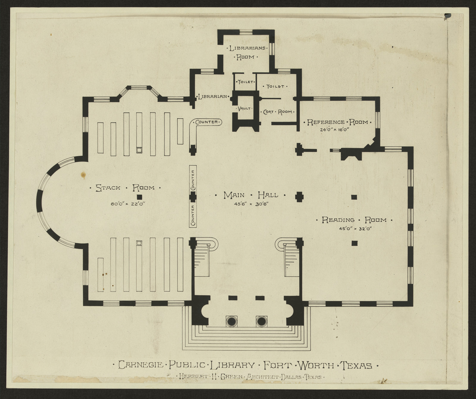 Carnegie Public Library, Fort Worth, Texas, floor plan — historic image