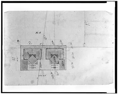 Pencil sketch plan of buildings with Japanese notes, No. 11