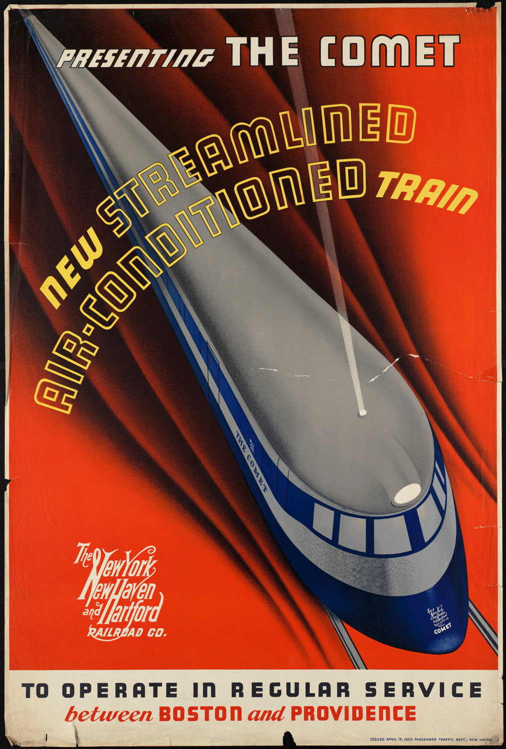 Presenting the comet. New streamlined air-conditioned train bpl — historic image
