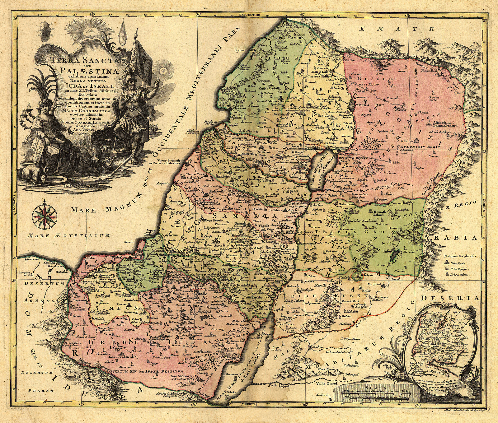 Terra Sancta, Map of the Holy Land with Decorative Cartouche — antique map