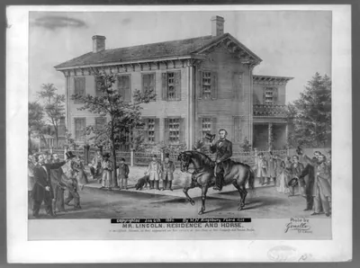 Mr. Lincoln, residence and horse, in Springfield, Illinois, as they appeared on his return at the close of the campaign with Senator Douglas