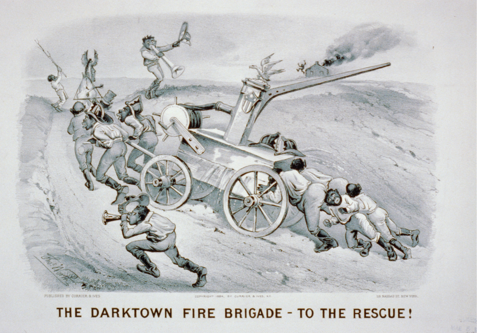 The darktown fire brigade-to the rescue!, [New York] : Currier & Ives, 1884. — antique lithograph