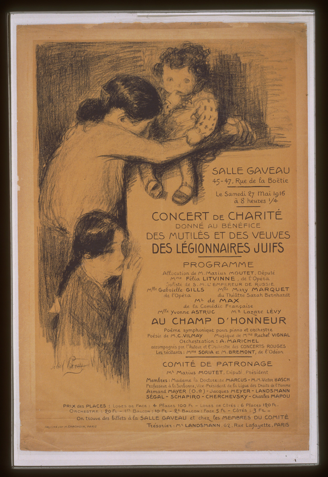 Concert de chariteacute donneacute au deacutebneacutefice des mutileacutes et des veuves des leacutegionnaires juifs, 1916 — vintage poster
