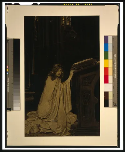 The folds of her cloak making her seem like a kneeling marble