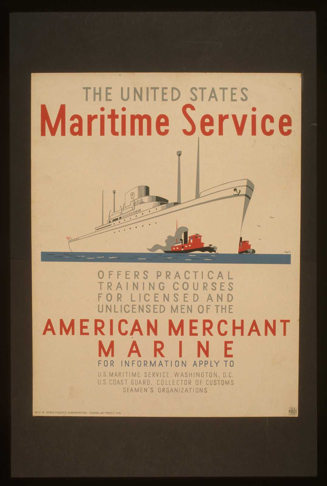 The United States Maritime Service offers practical training courses for licensed and, 1936 — vintage poster