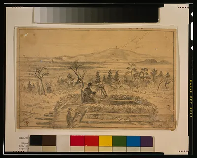 [Signal officers watching the camps of Gen. Lee's army on the south side of the Rapidan River, from the signal station on Poney Mountain] / E.F.