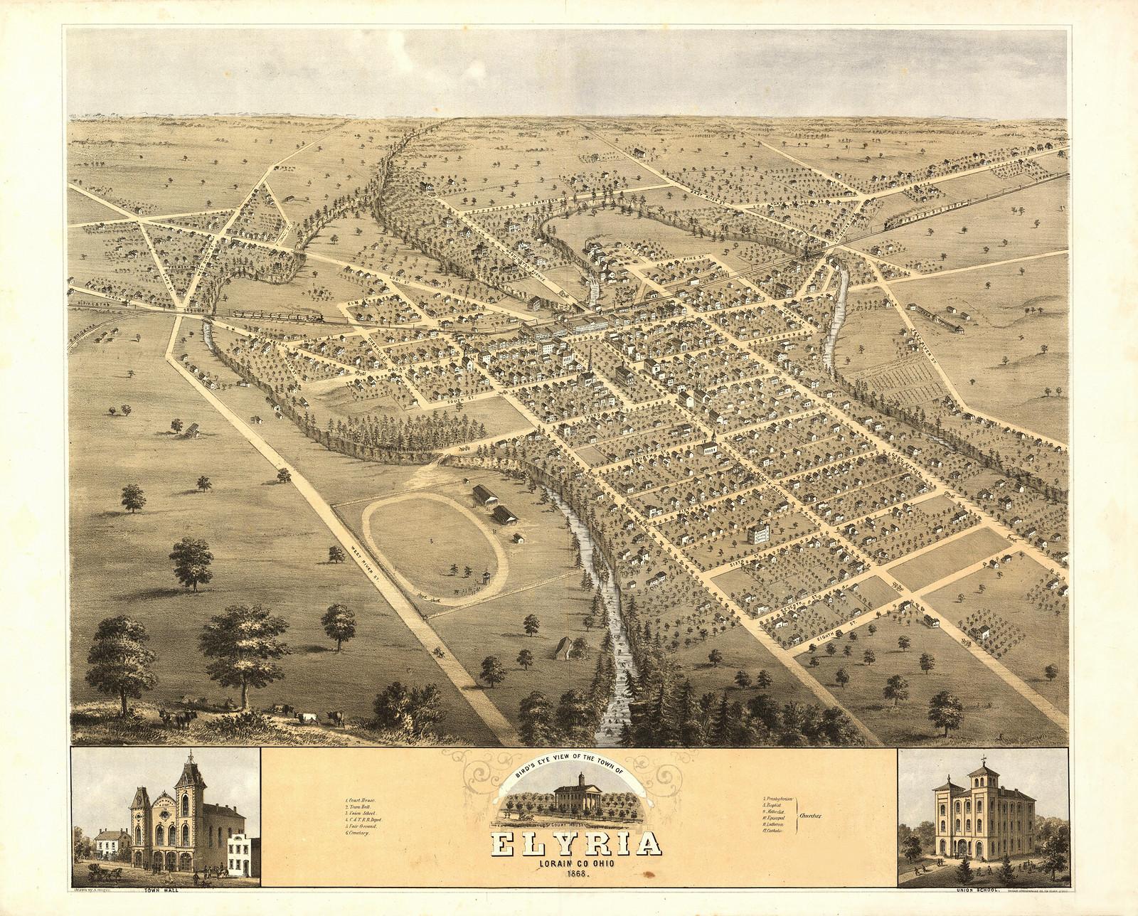 Elyria, Ohio, 1868, 1868 — antique map