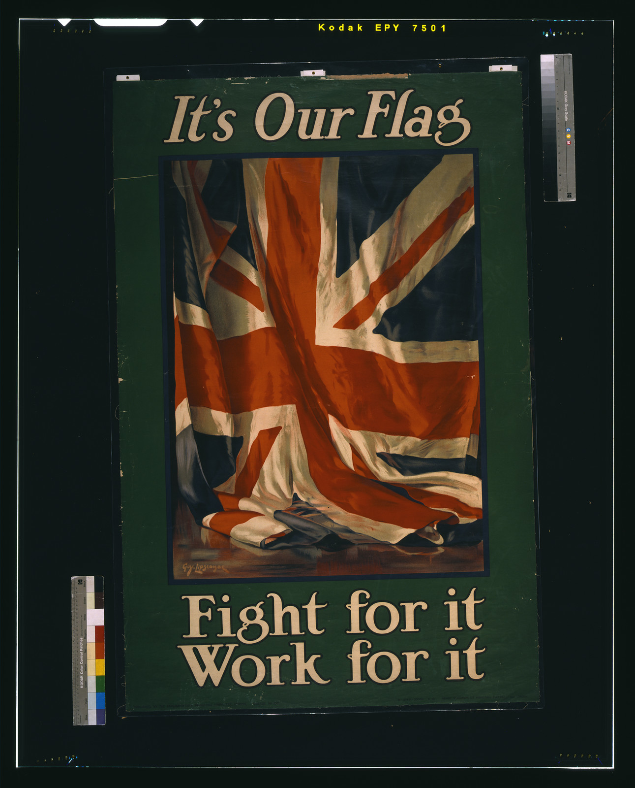 Its our flag. Fight for it. Work for it / Guy Lipscombe Henry Jenkinson Ltd. Kirkstall (Leeds) and London., 1915 — vintage poster