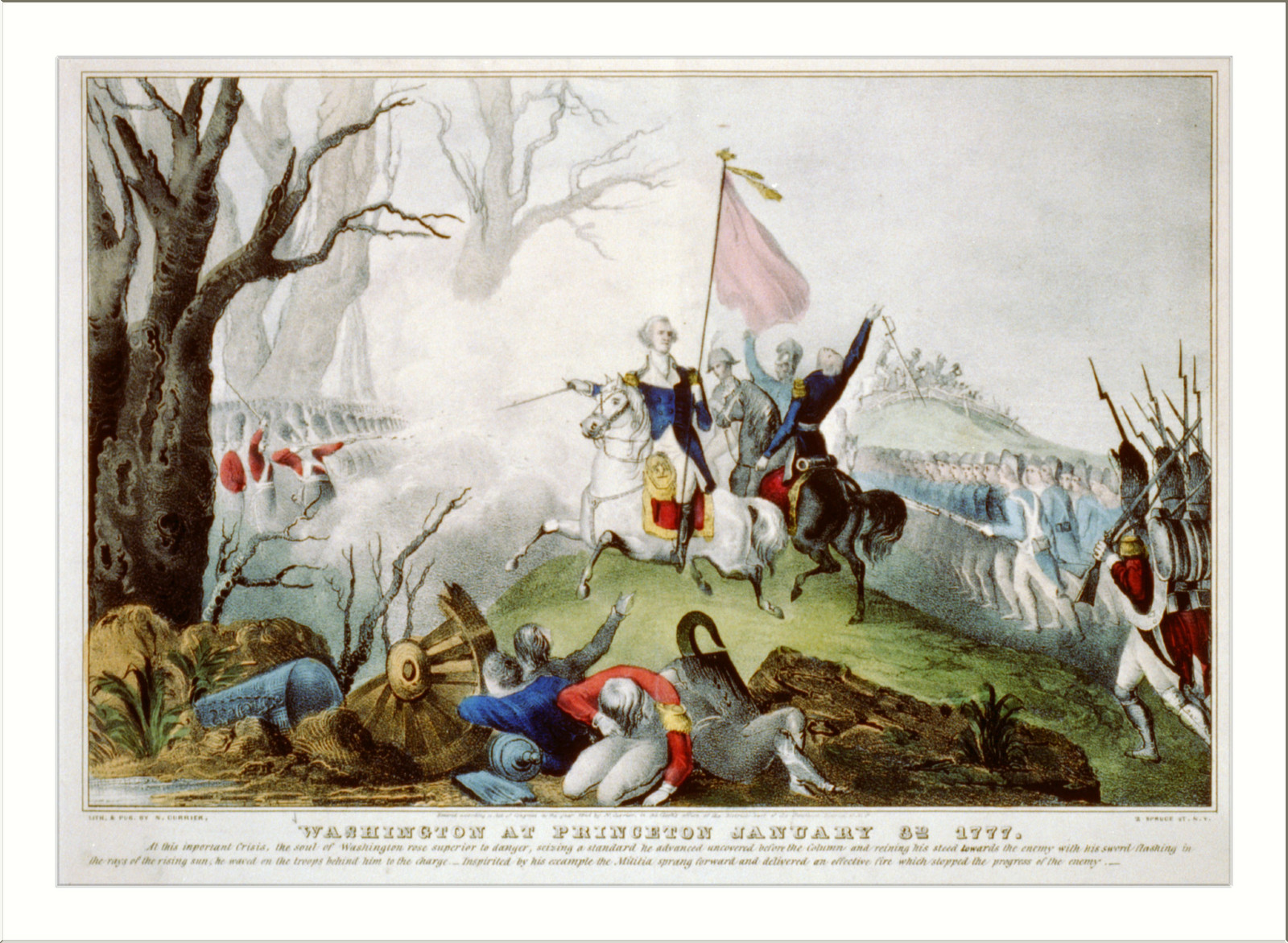 Washington at Princeton January 3d. 1777, New York : Published by N. Currier, c1846. — antique lithograph
