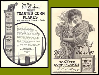 Toasted Corn Flakes advertisement: 'On Top and Still Climbing' and 'The Sweetheart of the Corn'
