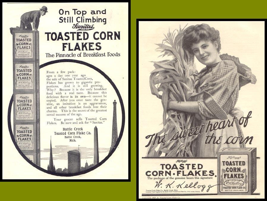 Toasted Corn Flakes advertisement: 'On Top and Still Climbing' and 'The Sweetheart of the Corn' — historic image
