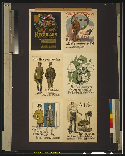 Sheet of six WWI US Army recruitment and morale posters