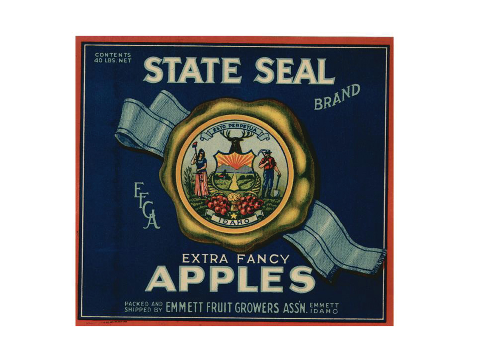 State Seal Brand Extra Fancy Apples crate label, Emmett, Idaho — historic image