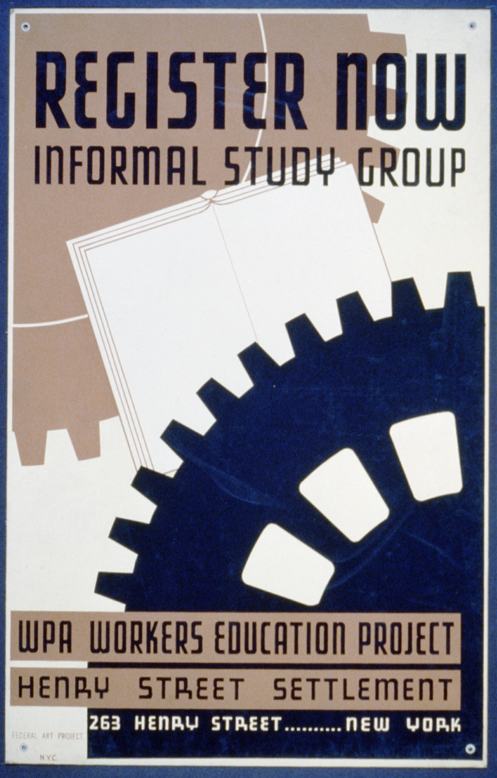 Register now - informal study group WPA Workers Education Project Henry Street Settle, 1936 — vintage poster