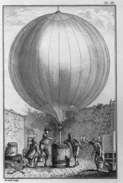 [4 men inflating hydrogen balloon]