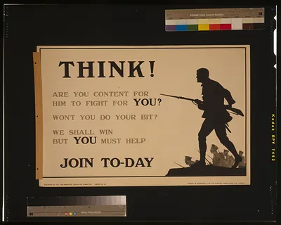Think! Are you content for him to fight for you? Won't you do your bit? We shall win but you must help. Join to-day / Chorley & Pickersgill Ltd., The Electric Press, Leeds and London.