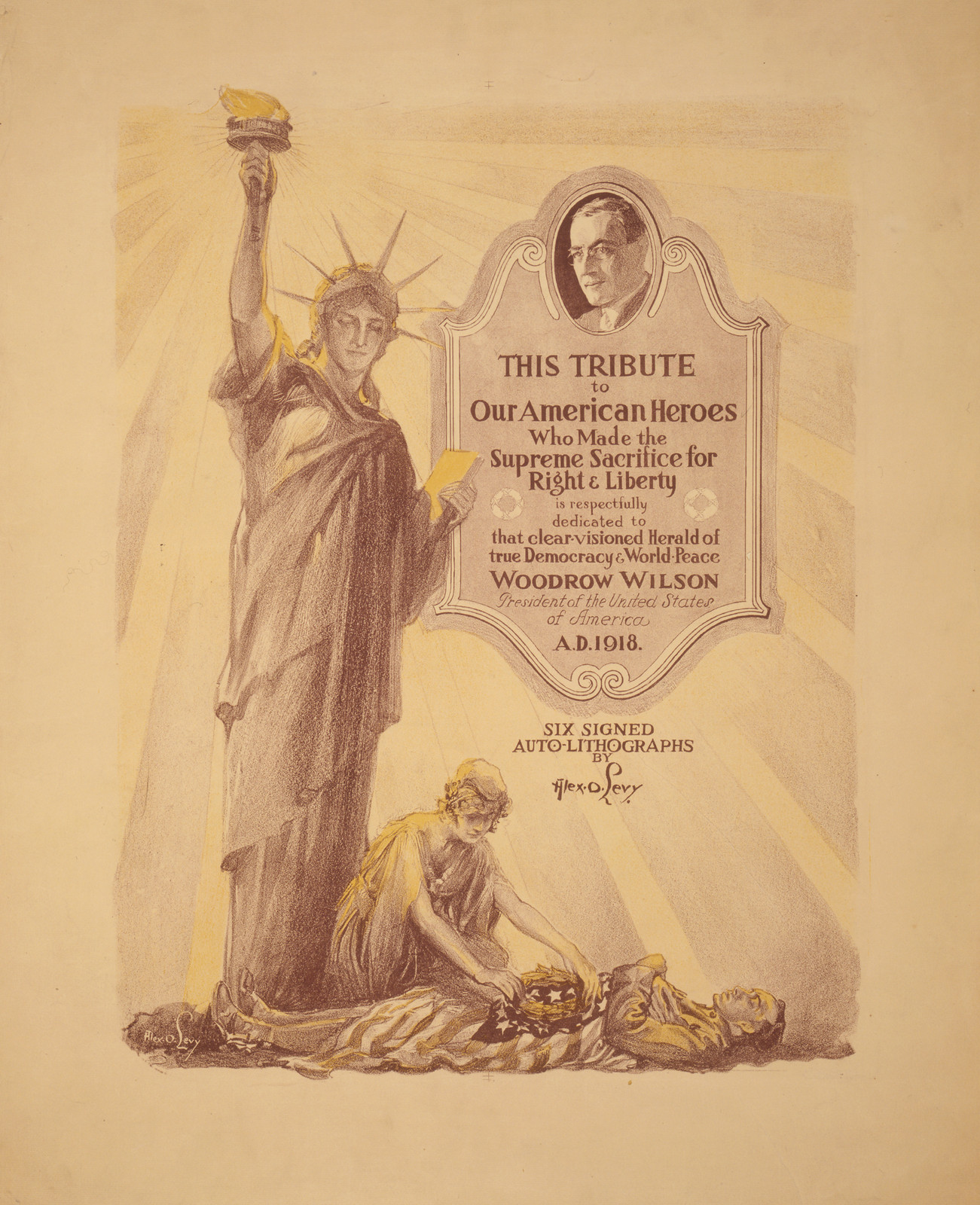 Six signed auto-lithographs by Alex. O. Levy / Alex. O. Levy, 1918 — vintage poster