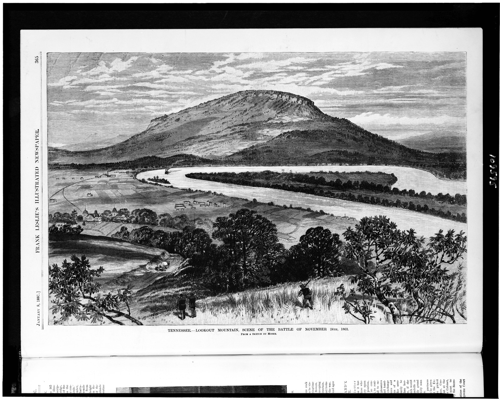 Tennessee. Lookout Mountain, scene of the battle of November 24th, 1863 / from a sketch by Moser., 1887 — antique engraving