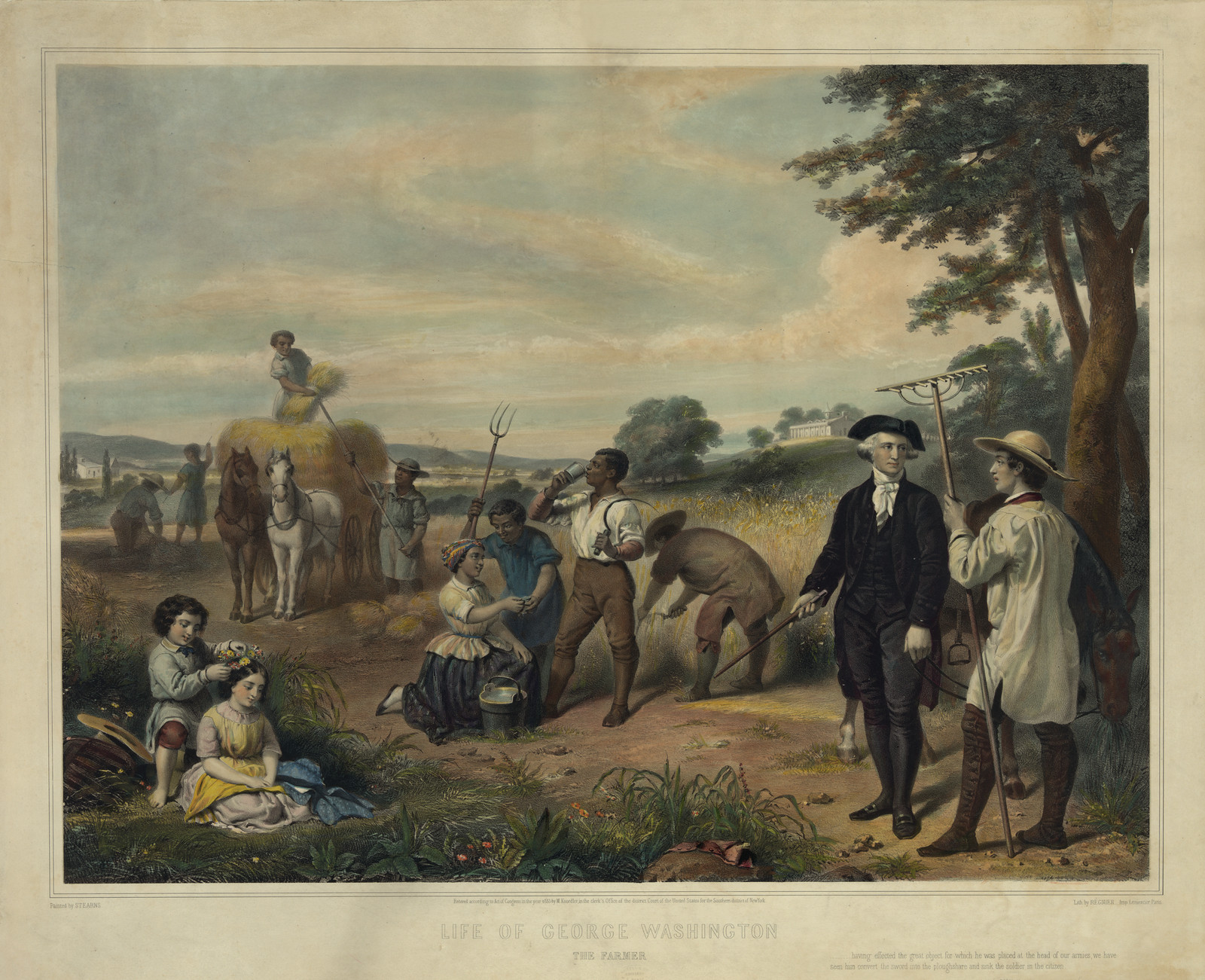 Life Of George Washington - The Farmer, c. 1853 — antique lithograph