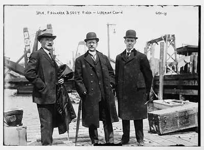 Liberian Commission at boat docks: Sale, Faulkner, and Finch, Sec'y, New York