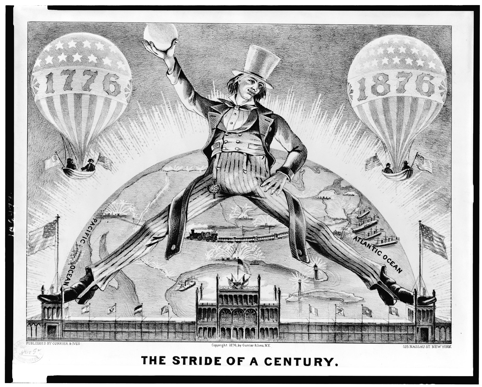 The Stride of a century, New York : Published by Currier & Ives, c1876. — antique lithograph
