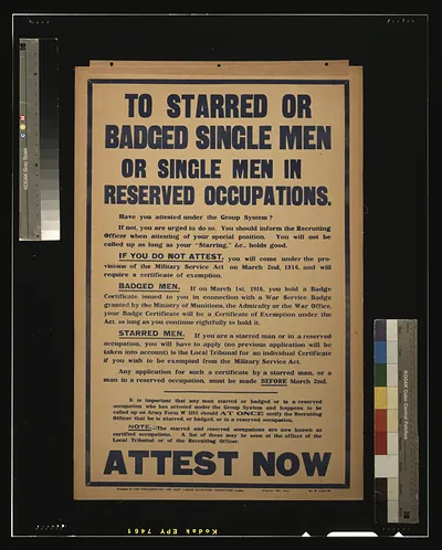 To starred or badged single men or single men in reserved occupations. Have you attested under the group system? [...] Attest now