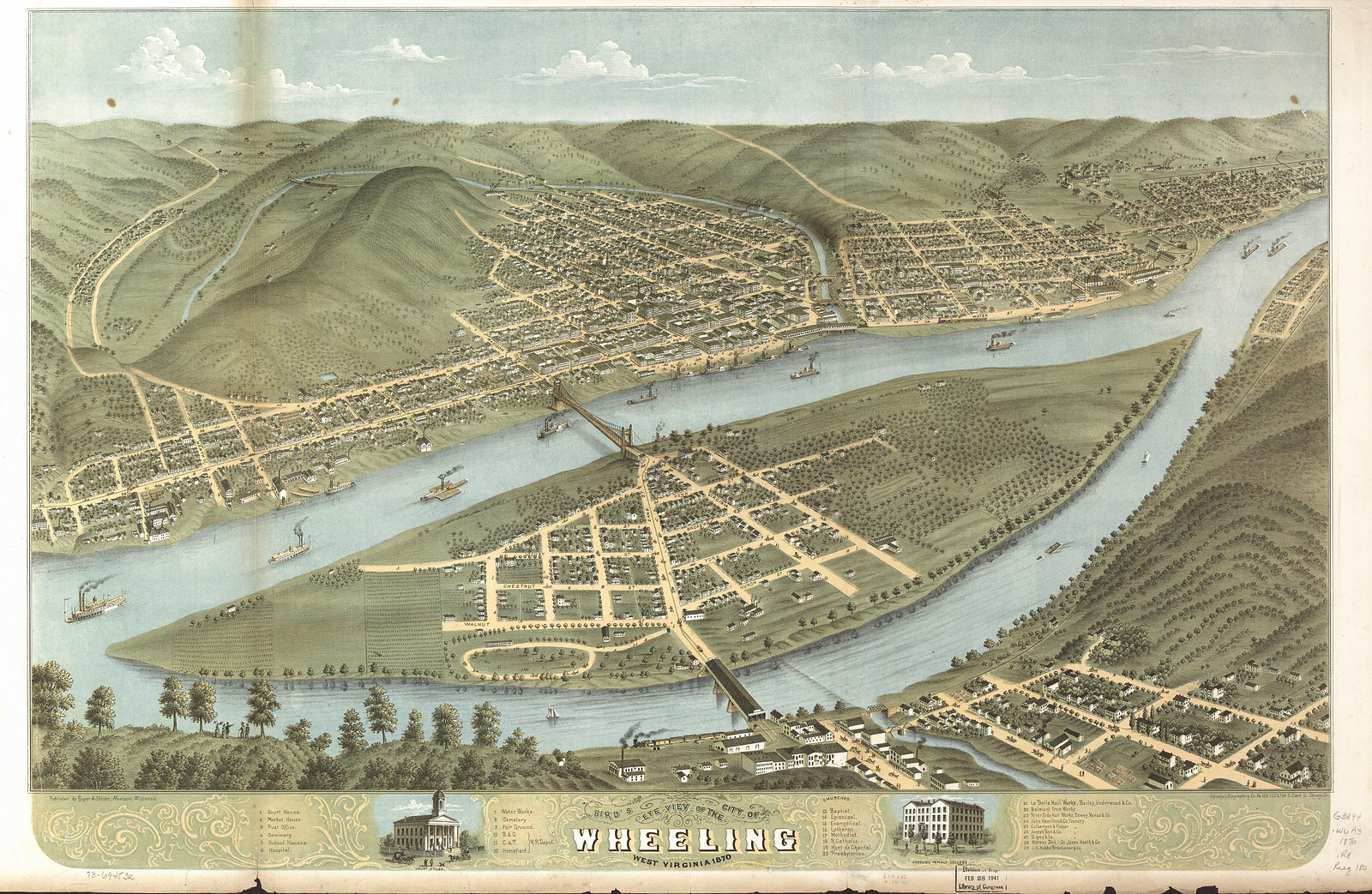 Wheeling, West Virginia, 1870, 1870 — antique map